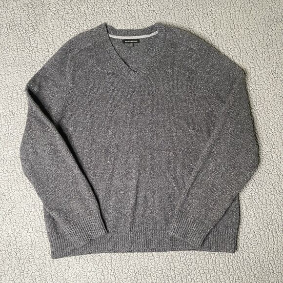 Banana Republic Sweater Men's 2XL XXL Gray Wool Blend Varsity V Neck Pullover - Picture 1 of 6